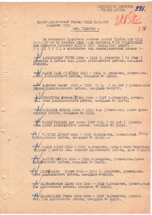 Nakaz wykonania wyroku śmierci na 55 osobach, w tym na Szymonie Głowackim, podpisany 7 marca 1938 roku przez ludowego komisarza spraw wewnętrznych GSRS Siergieja Goglidze
