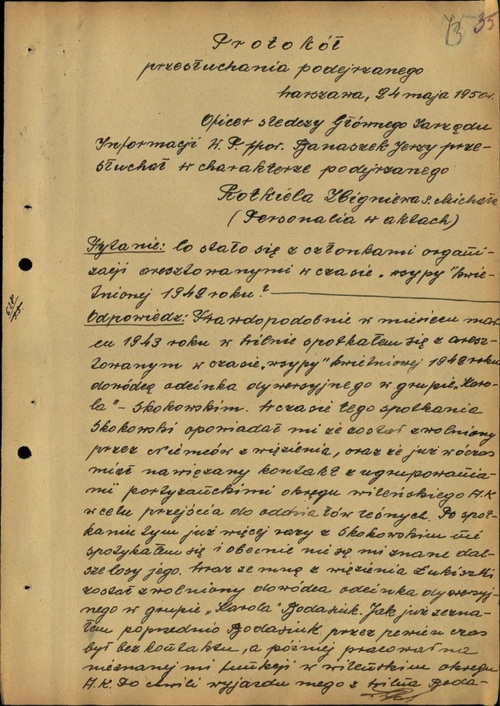 Protokół przesłuchania Zbigniewa Rotkiela, 1951 (z zasobu IPN)